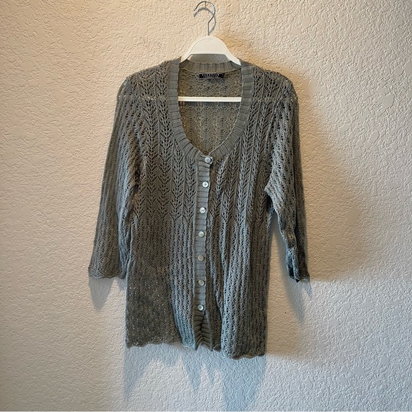 Peruvian Connection Sweaters - Peruvian Connection sage open knit 100% pima cotton lightweight cardigan, XL